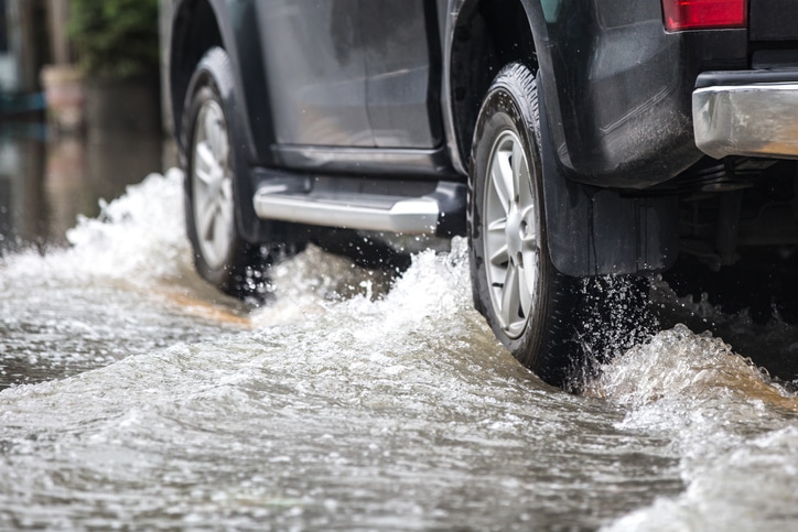 skidding through water