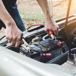 Man checking the car's battery