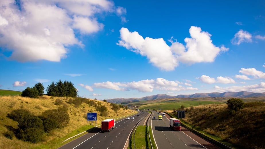 Traffic, sky and clouds near M6, junction 37