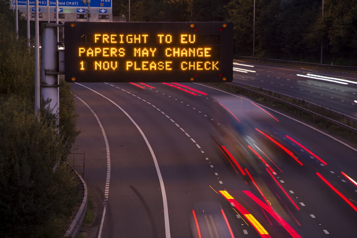 Brexit Freight UK Motorway Signage Evening Shot