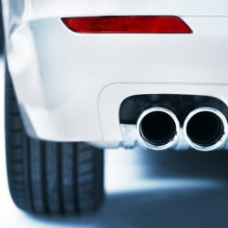 White Car, close up of Exhaust Pipes