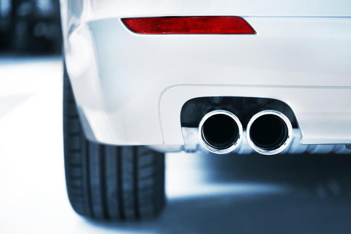 White Car, close up of Exhaust Pipes