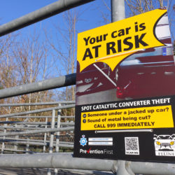 Sign about catalytic converter theft issued by Hertfordshire Constabulary