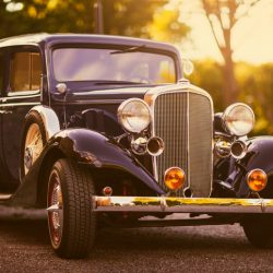 Classic car at sunset