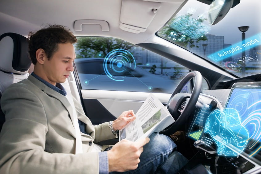 Driver readining in futuristic car