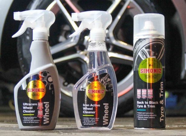 simoniz ultracare wheel cleaner, iron active wheel cleaner and back to black tyre and trim