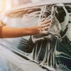 washing car using shampoo